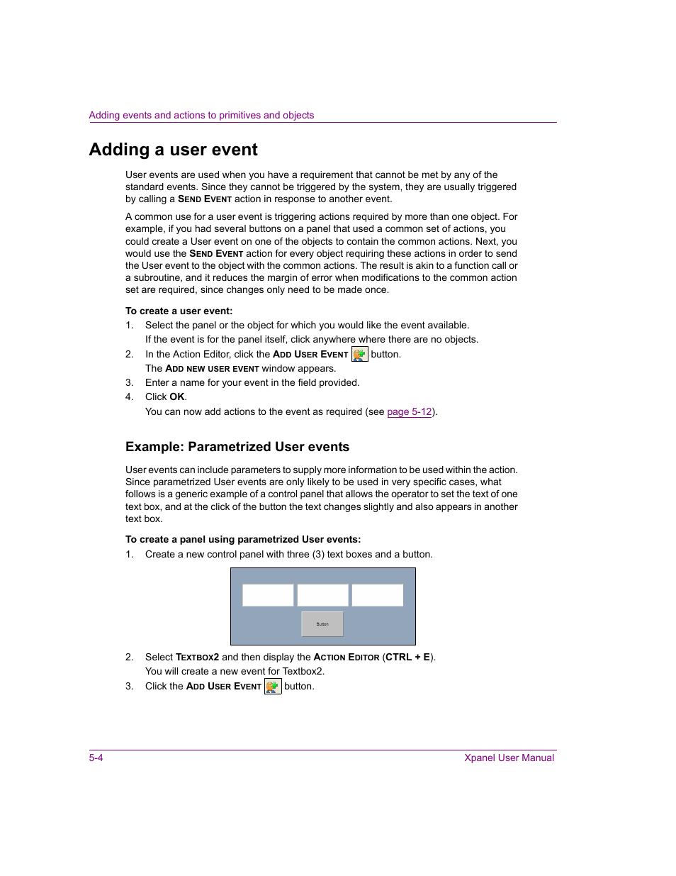 Adding a user event, Adding a user event -4, Example: parametrized user events | Grass Valley Xpanel Vertigo Suite v.4.8 User Manual | Page 90 / 142