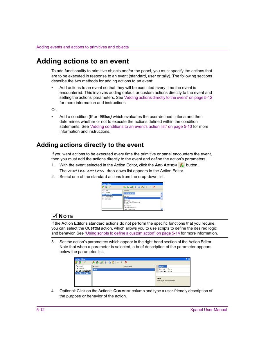 Adding actions to an event, Adding actions directly to the event, Adding actions to an event -12 | Adding actions directly to the event -12 | Grass Valley Xpanel Vertigo Suite v.4.8 User Manual | Page 98 / 142