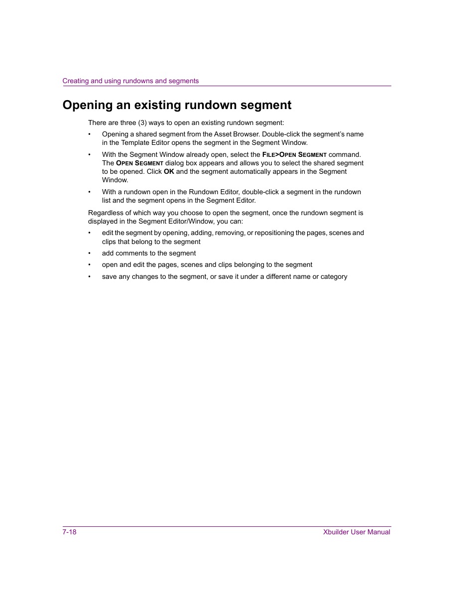 Opening an existing rundown segment, Opening an existing rundown segment -18 | Grass Valley Xbuilder Vertigo Suite v.4.8 User Manual | Page 108 / 150