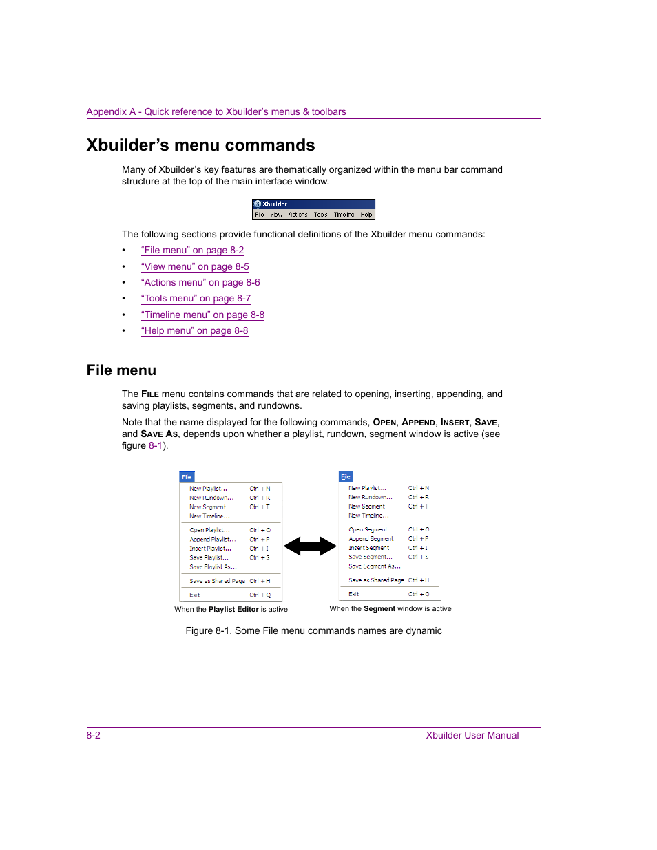 Xbuilder’s menu commands, File menu, Xbuilder’s menu commands -2 | File menu -2 | Grass Valley Xbuilder Vertigo Suite v.4.8 User Manual | Page 116 / 150