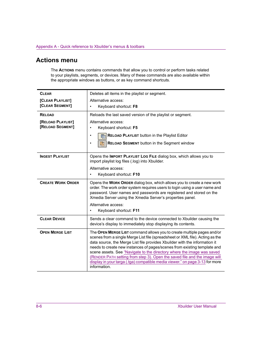 Actions menu, Actions menu -6 | Grass Valley Xbuilder Vertigo Suite v.4.8 User Manual | Page 120 / 150