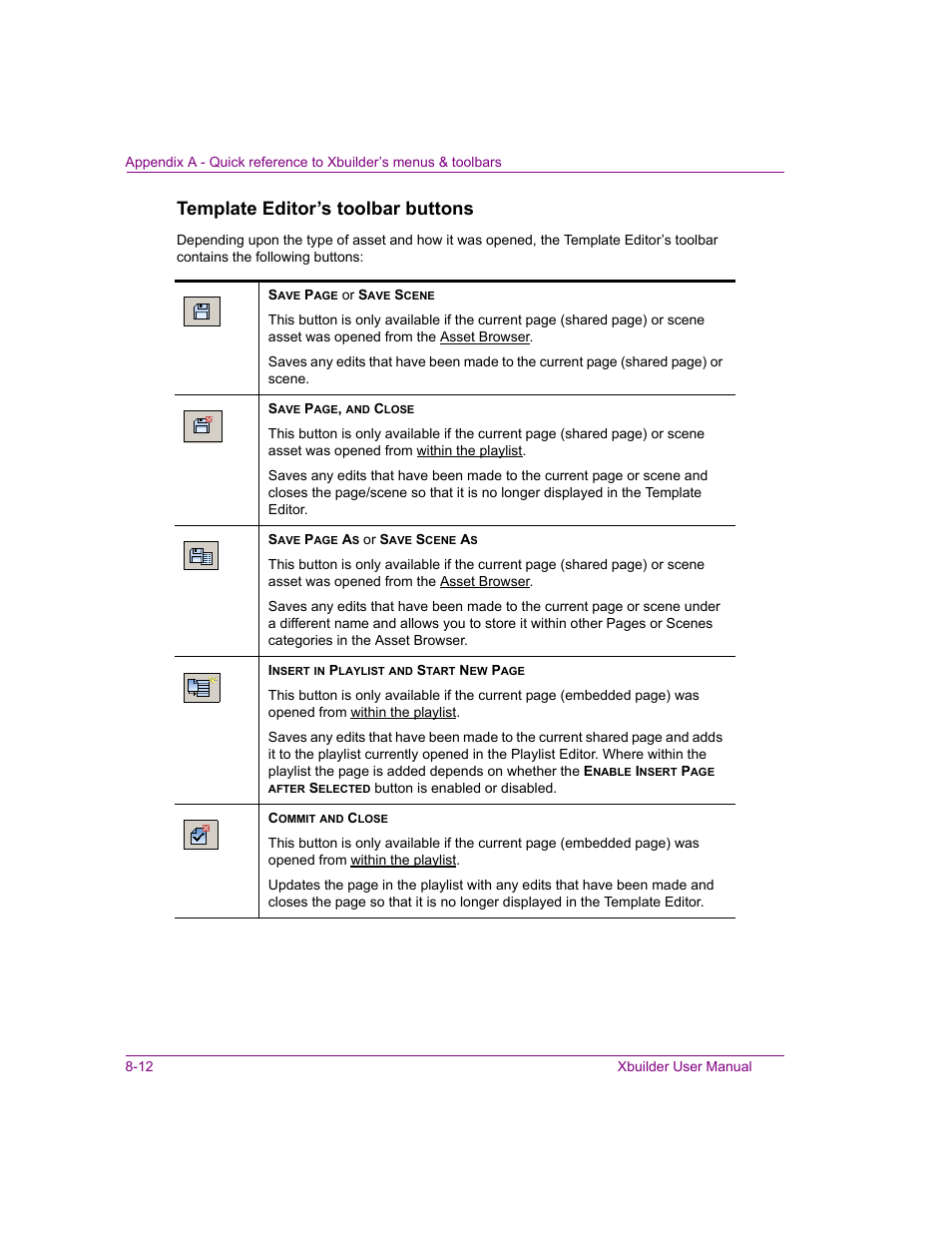 Template editor’s toolbar buttons | Grass Valley Xbuilder Vertigo Suite v.4.8 User Manual | Page 126 / 150