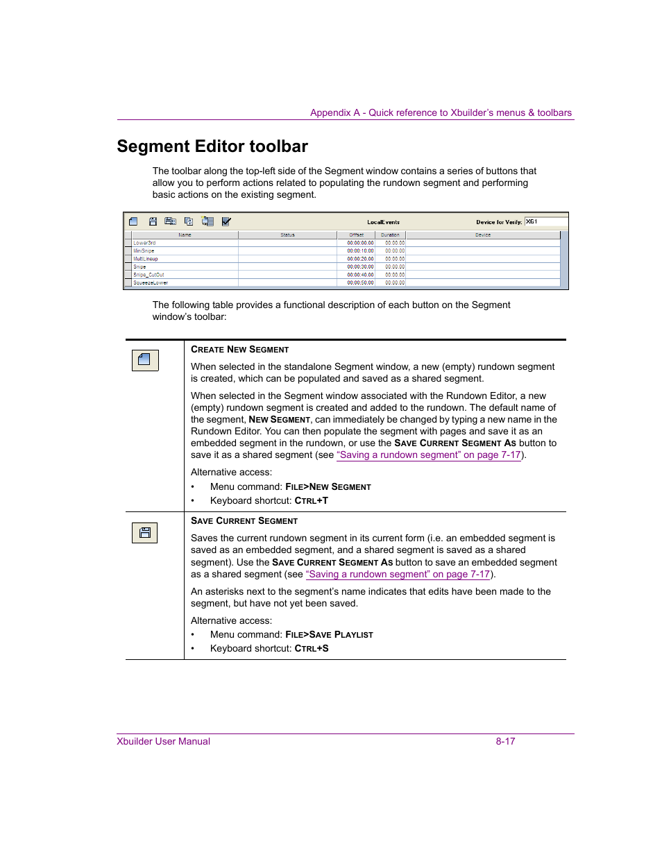 Segment editor toolbar, Segment editor toolbar -17, S. see | Grass Valley Xbuilder Vertigo Suite v.4.8 User Manual | Page 131 / 150