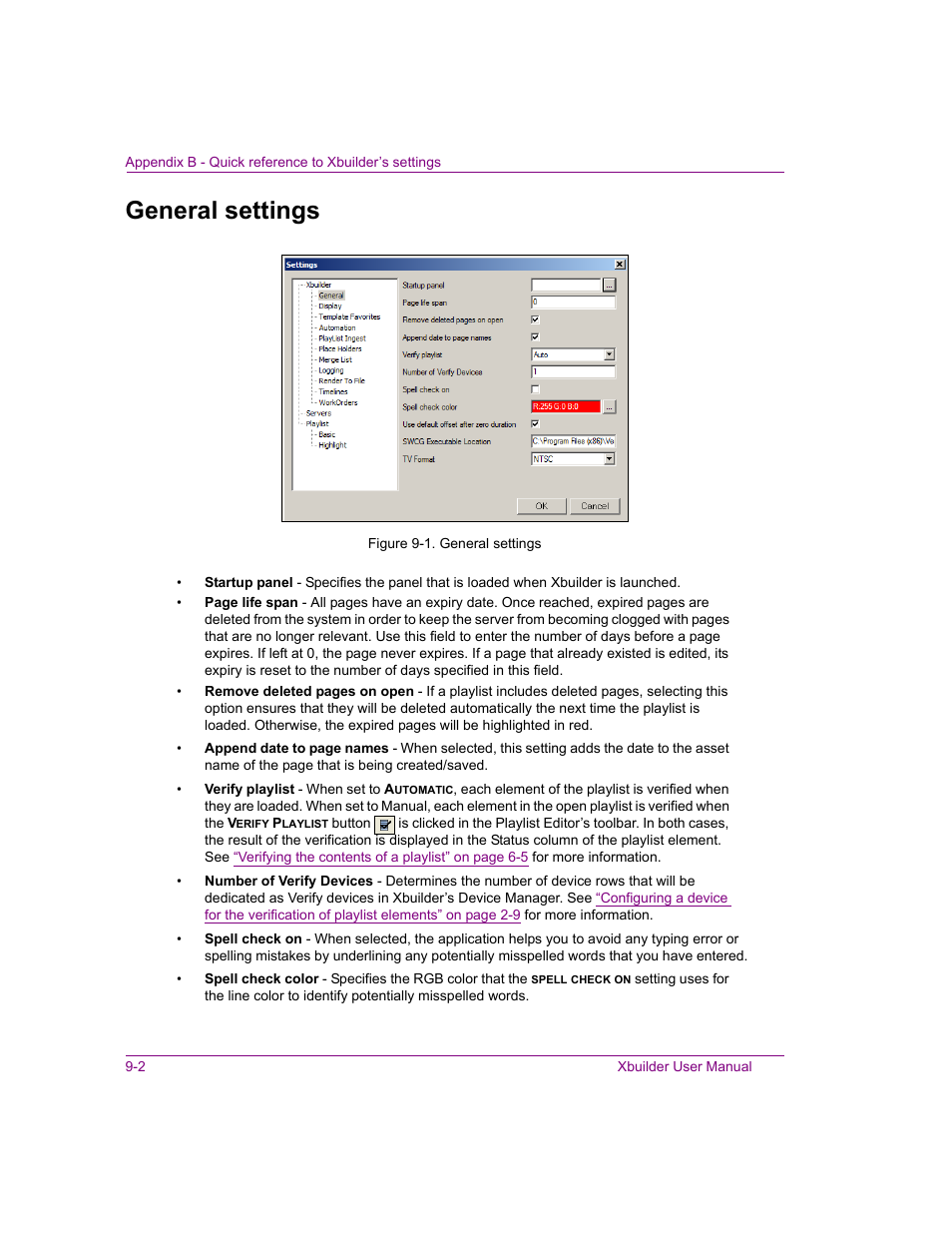 General settings, General settings -2 | Grass Valley Xbuilder Vertigo Suite v.4.8 User Manual | Page 134 / 150