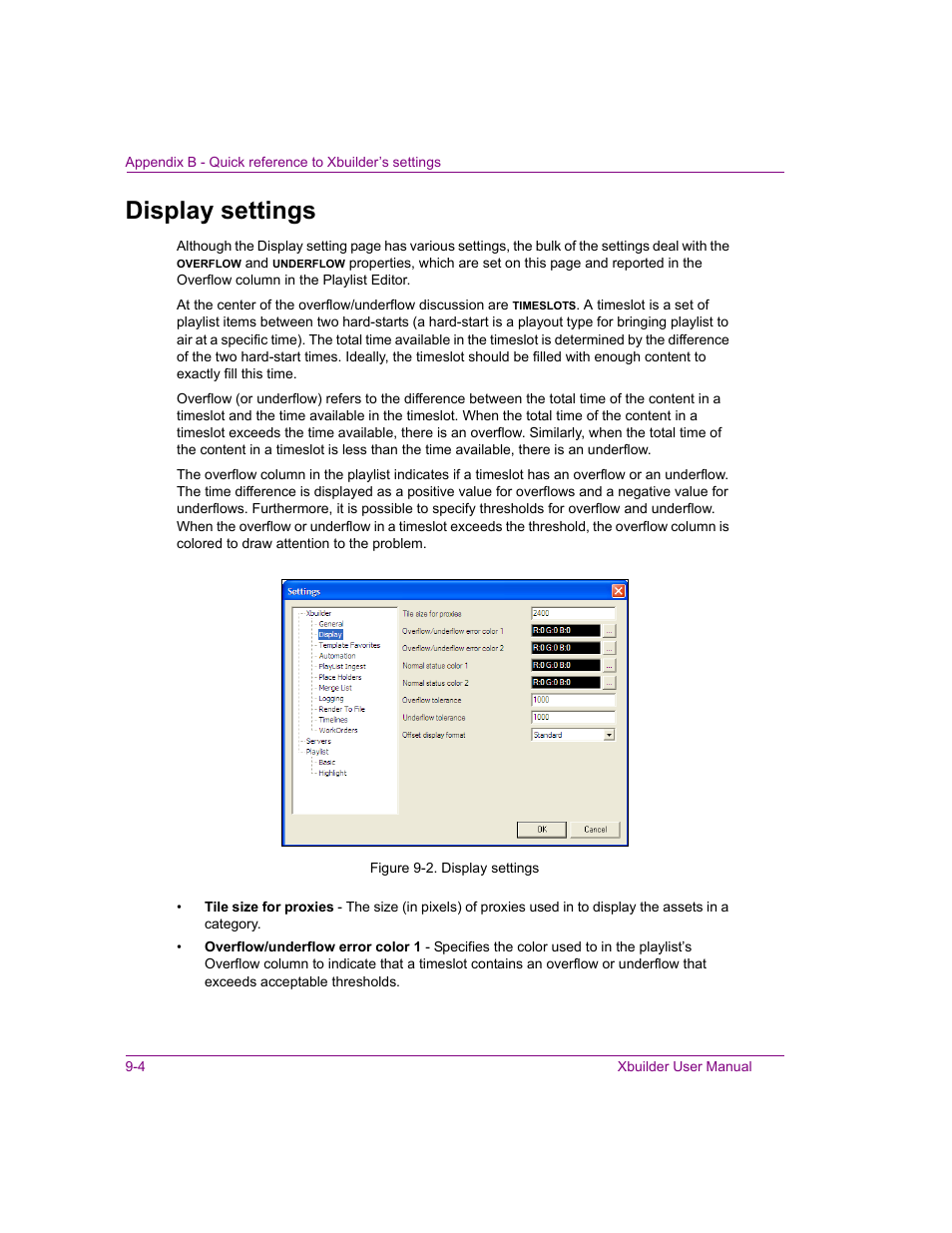 Display settings, Display settings -4 | Grass Valley Xbuilder Vertigo Suite v.4.8 User Manual | Page 136 / 150
