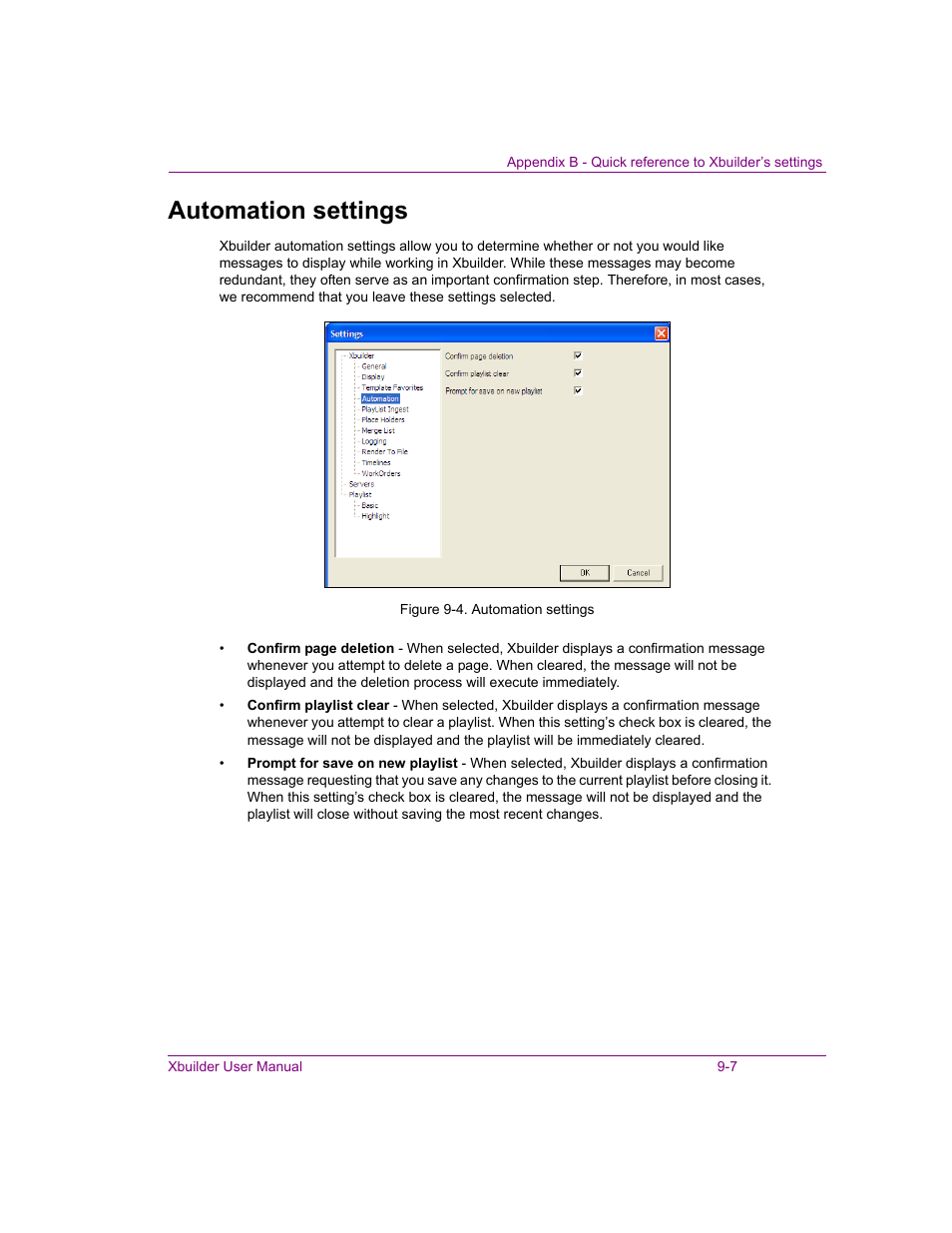 Automation settings, Automation settings -7 | Grass Valley Xbuilder Vertigo Suite v.4.8 User Manual | Page 139 / 150