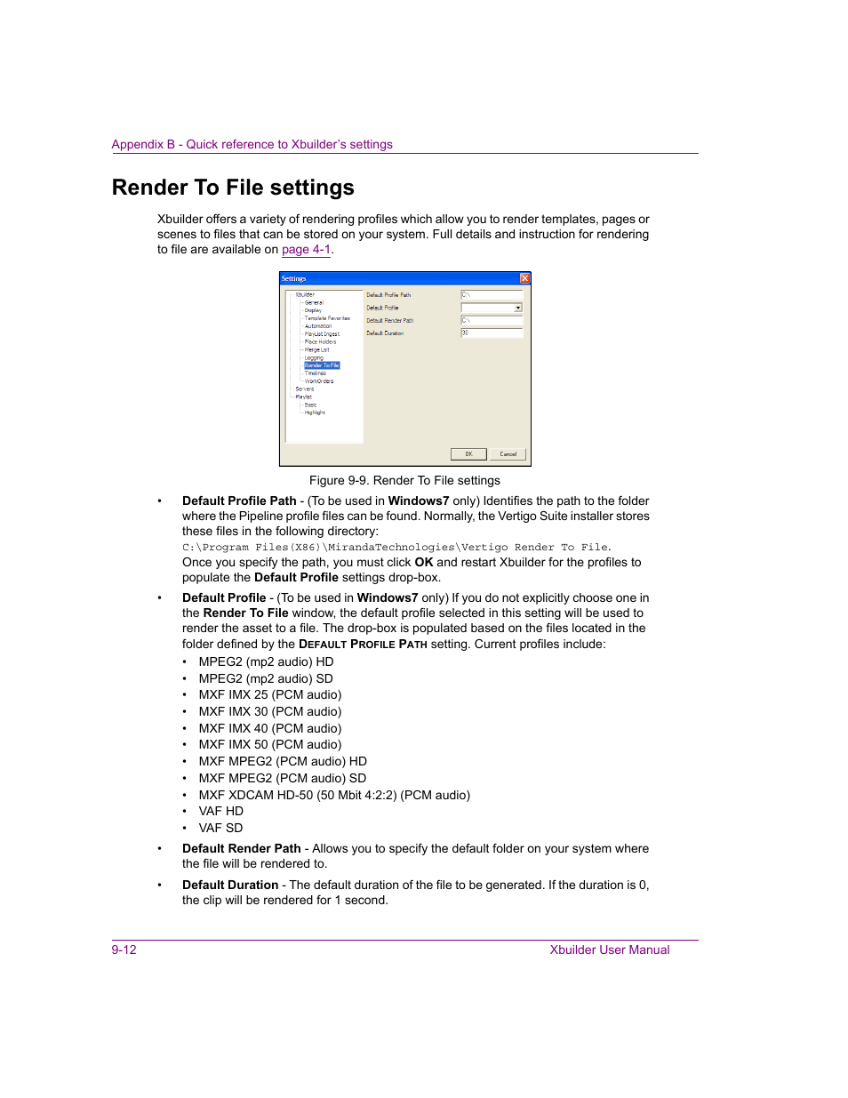 Render to file settings, Render to file settings -12 | Grass Valley Xbuilder Vertigo Suite v.4.8 User Manual | Page 144 / 150