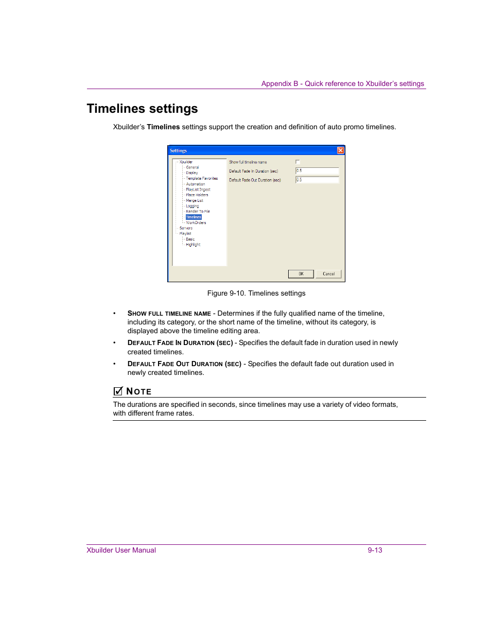 Timelines settings, Timelines settings -13 | Grass Valley Xbuilder Vertigo Suite v.4.8 User Manual | Page 145 / 150
