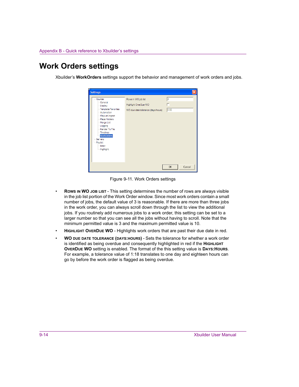 Work orders settings, Work orders settings -14 | Grass Valley Xbuilder Vertigo Suite v.4.8 User Manual | Page 146 / 150