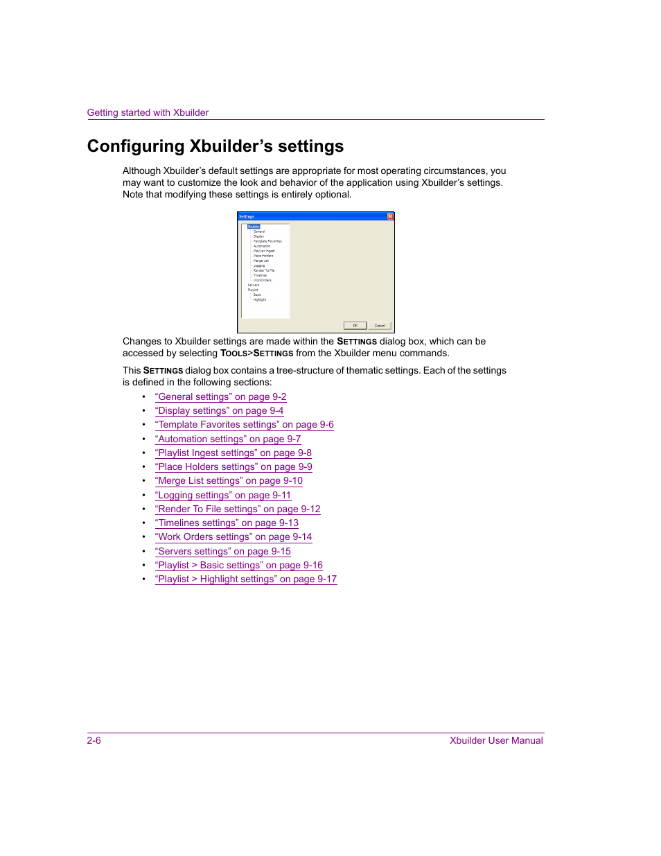 Configuring xbuilder’s settings, Configuring xbuilder’s settings -6 | Grass Valley Xbuilder Vertigo Suite v.4.8 User Manual | Page 18 / 150