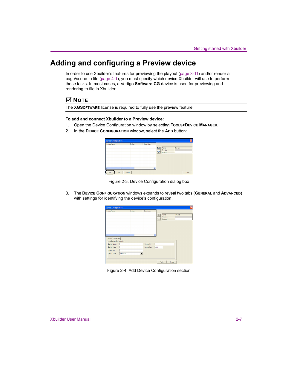 Adding and configuring a preview device, Adding and configuring a preview device -7 | Grass Valley Xbuilder Vertigo Suite v.4.8 User Manual | Page 19 / 150