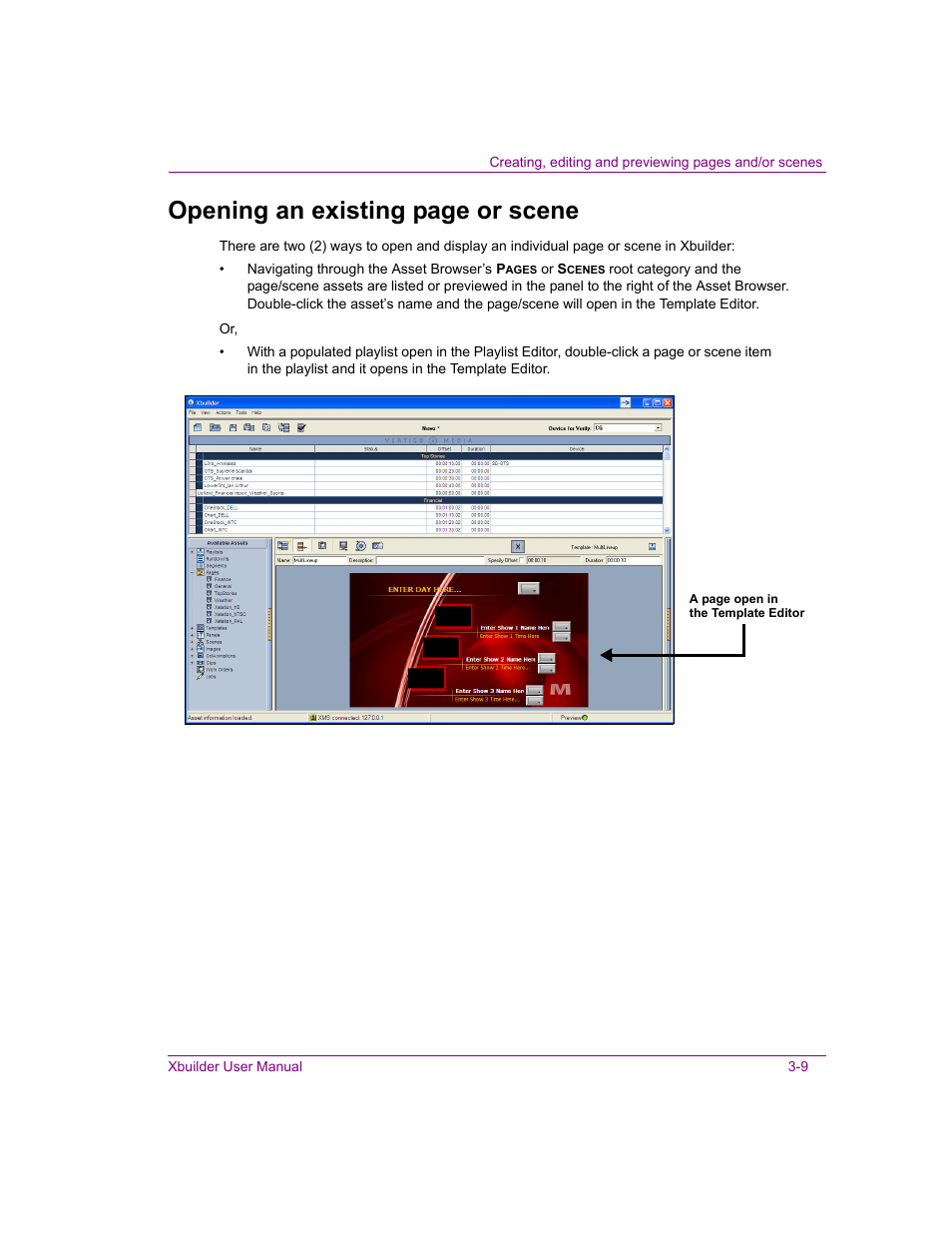 Opening an existing page or scene | Grass Valley Xbuilder Vertigo Suite v.4.8 User Manual | Page 33 / 150