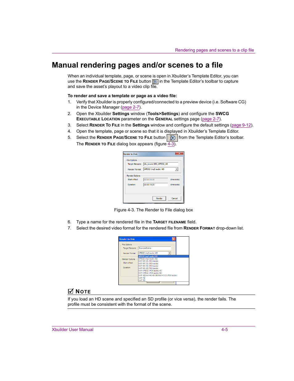 Manual rendering pages and/or scenes to a file | Grass Valley Xbuilder Vertigo Suite v.4.8 User Manual | Page 43 / 150