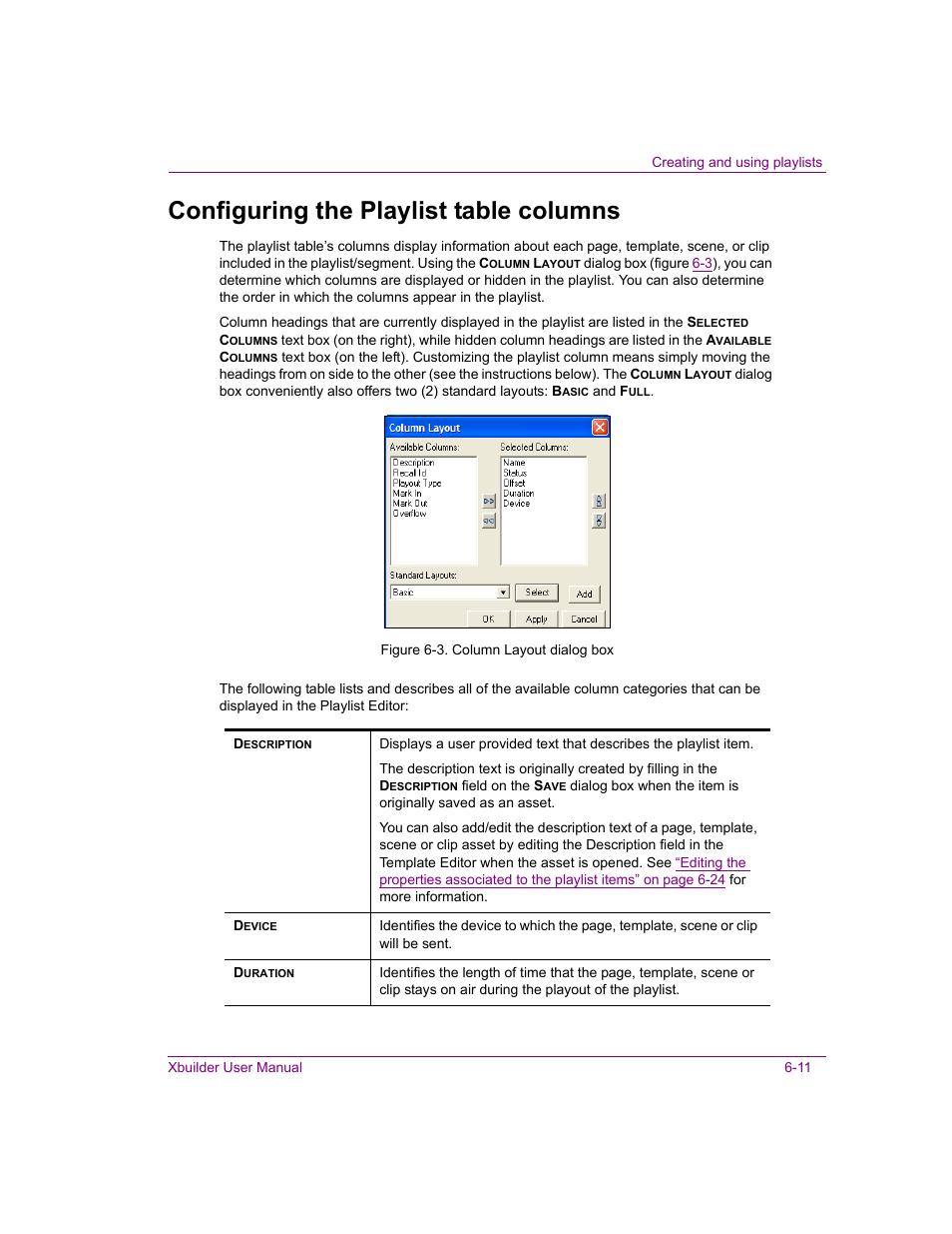 Configuring the playlist table columns, Configuring the playlist table columns -11 | Grass Valley Xbuilder Vertigo Suite v.4.8 User Manual | Page 73 / 150