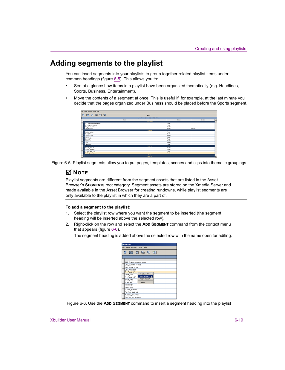 Adding segments to the playlist, Adding segments to the playlist -19, Option | Also see | Grass Valley Xbuilder Vertigo Suite v.4.8 User Manual | Page 81 / 150