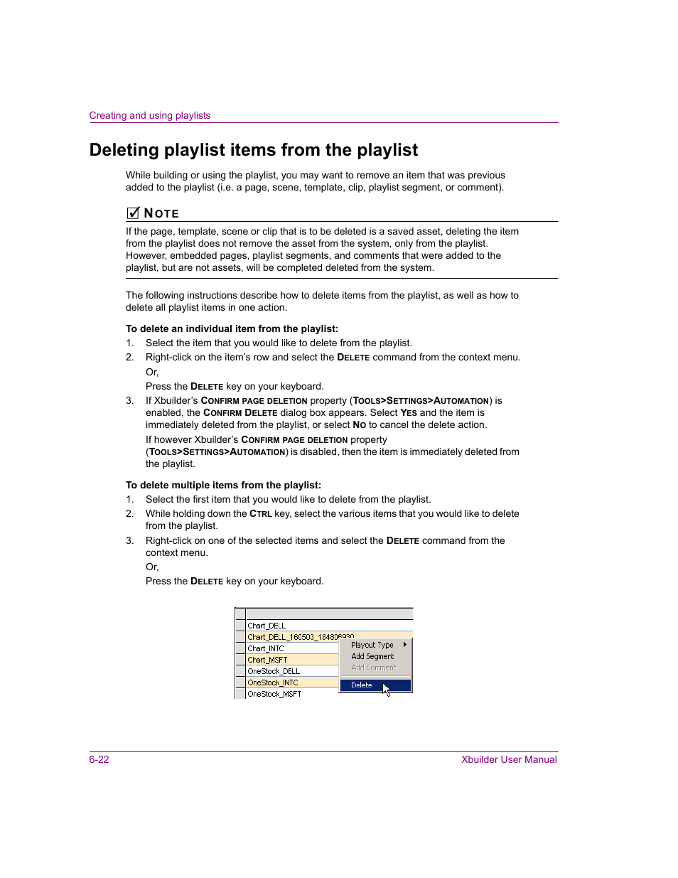Deleting playlist items from the playlist, Deleting playlist items from the playlist -22 | Grass Valley Xbuilder Vertigo Suite v.4.8 User Manual | Page 84 / 150