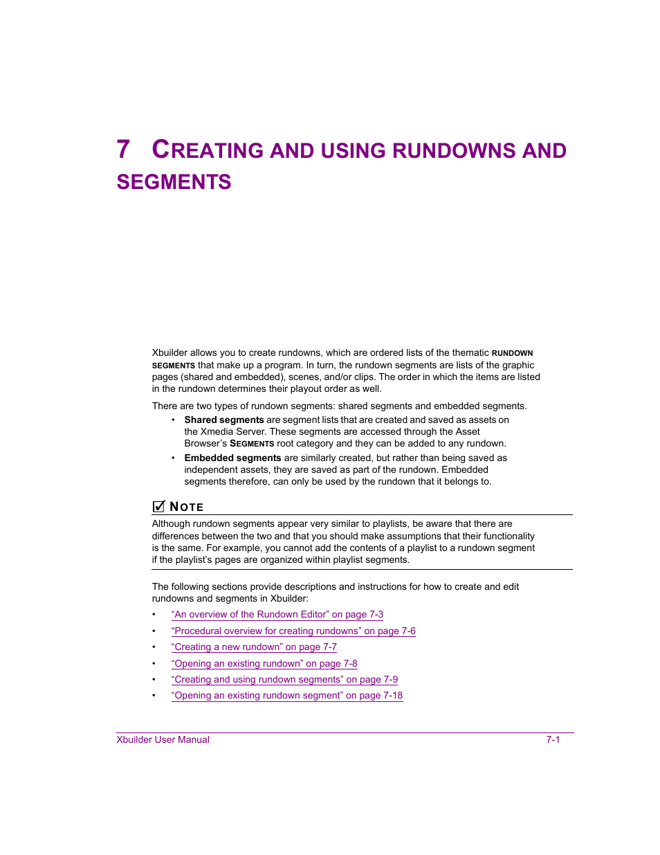 7 creating and using rundowns and segments, Creating and using rundowns and segments -1, Reating | Using, Rundowns, Segments | Grass Valley Xbuilder Vertigo Suite v.4.8 User Manual | Page 91 / 150