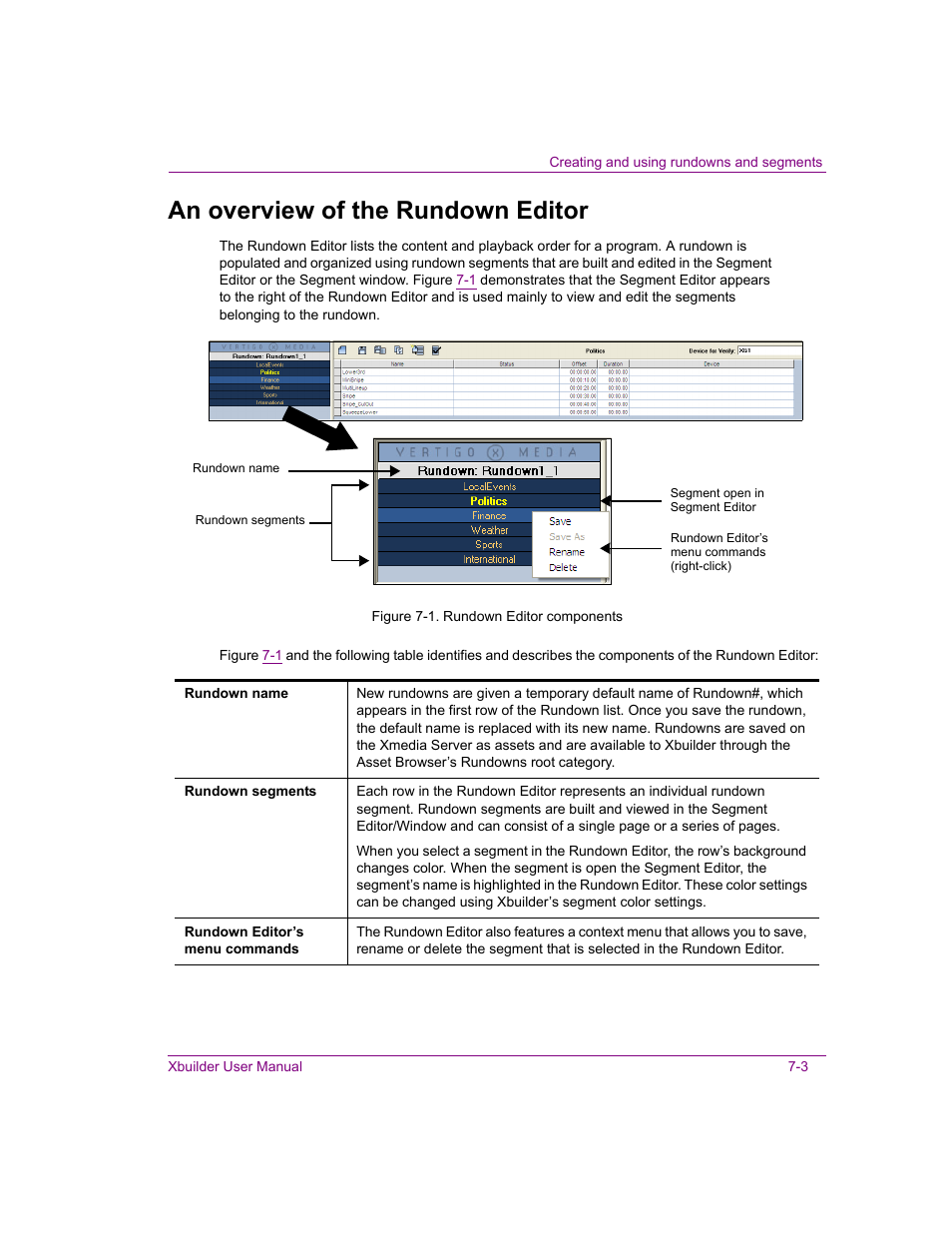 An overview of the rundown editor, An overview of the rundown editor -3 | Grass Valley Xbuilder Vertigo Suite v.4.8 User Manual | Page 93 / 150