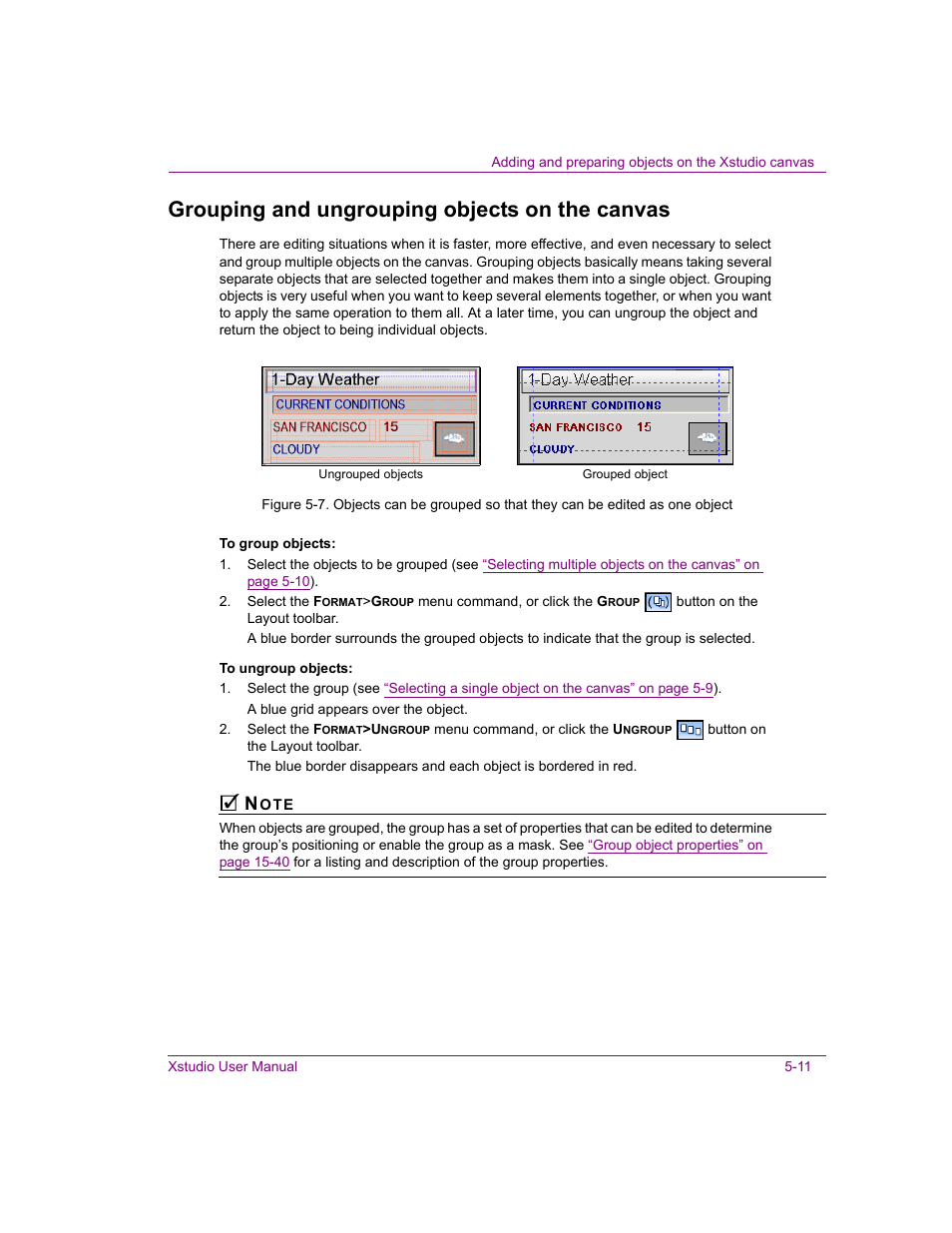 Grouping and ungrouping objects on the canvas, Grouping and ungrouping objects on the canvas -11 | Grass Valley Xstudio Vertigo Suite v.4.10 User Manual | Page 104 / 453
