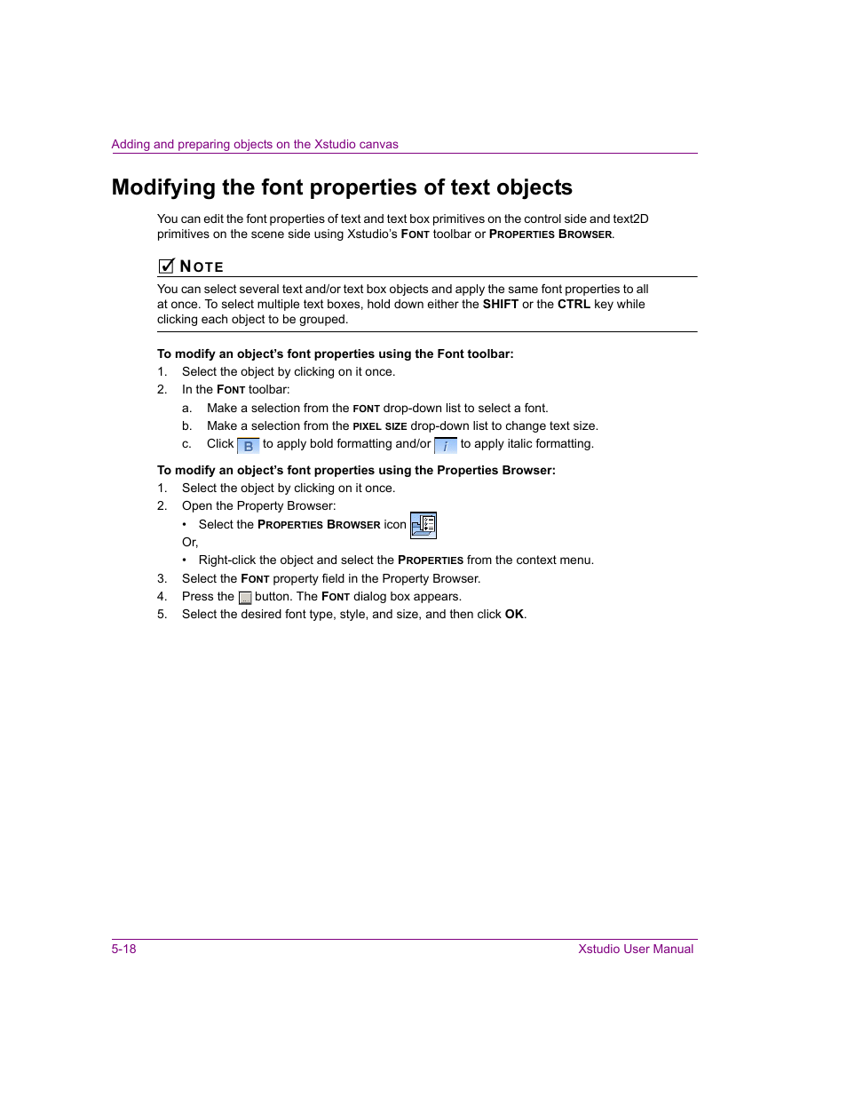 Modifying the font properties of text objects, Modifying the font properties of text objects -18 | Grass Valley Xstudio Vertigo Suite v.4.10 User Manual | Page 111 / 453