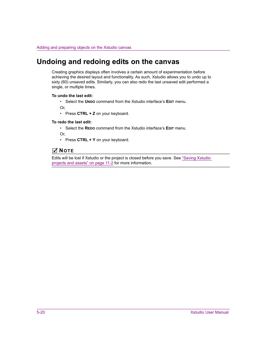 Undoing and redoing edits on the canvas, Undoing and redoing edits on the canvas -20 | Grass Valley Xstudio Vertigo Suite v.4.10 User Manual | Page 113 / 453