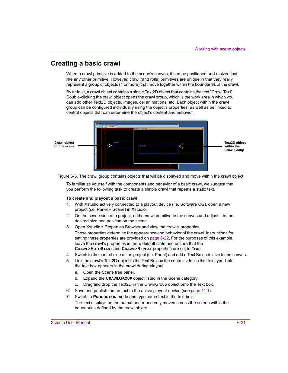 Creating a basic crawl, Creating a basic crawl -21 | Grass Valley Xstudio Vertigo Suite v.4.10 User Manual | Page 134 / 453