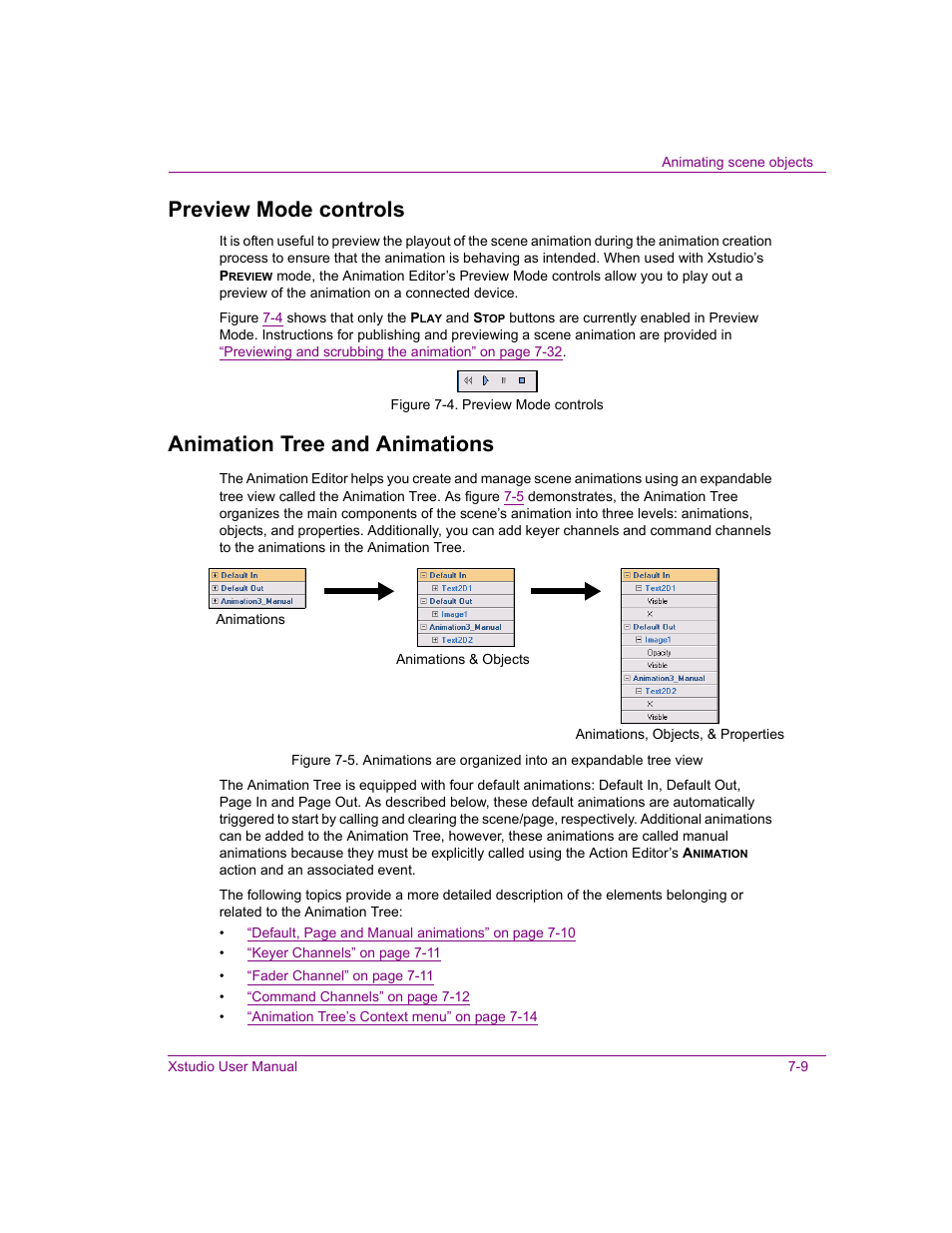 Preview mode controls, Animation tree and animations | Grass Valley Xstudio Vertigo Suite v.4.10 User Manual | Page 152 / 453