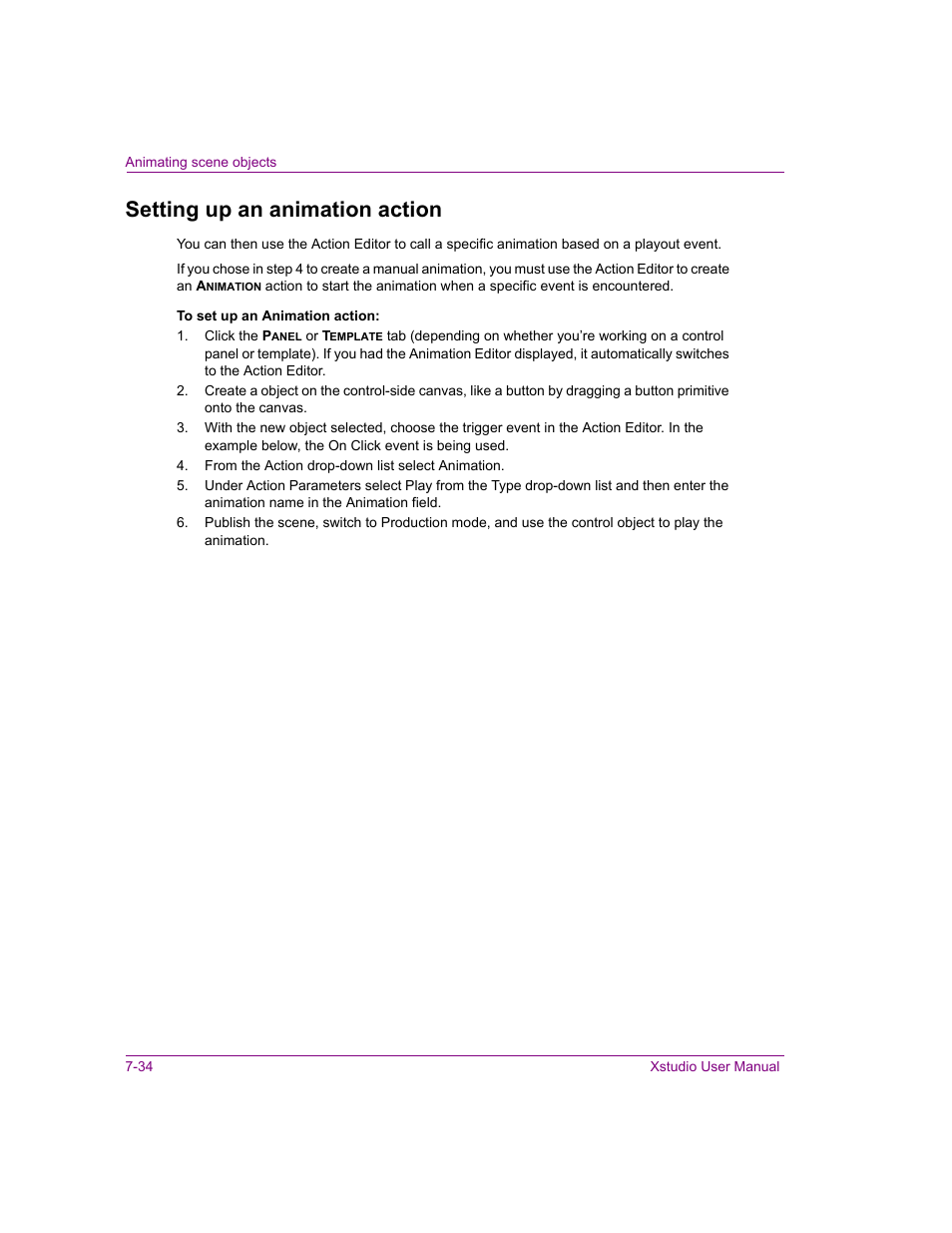 Setting up an animation action, Setting up an animation action -34 | Grass Valley Xstudio Vertigo Suite v.4.10 User Manual | Page 177 / 453