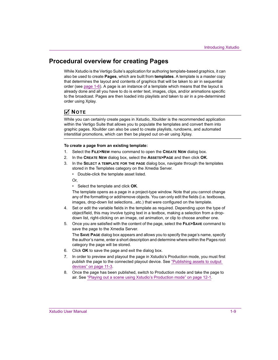 Procedural overview for creating pages | Grass Valley Xstudio Vertigo Suite v.4.10 User Manual | Page 18 / 453