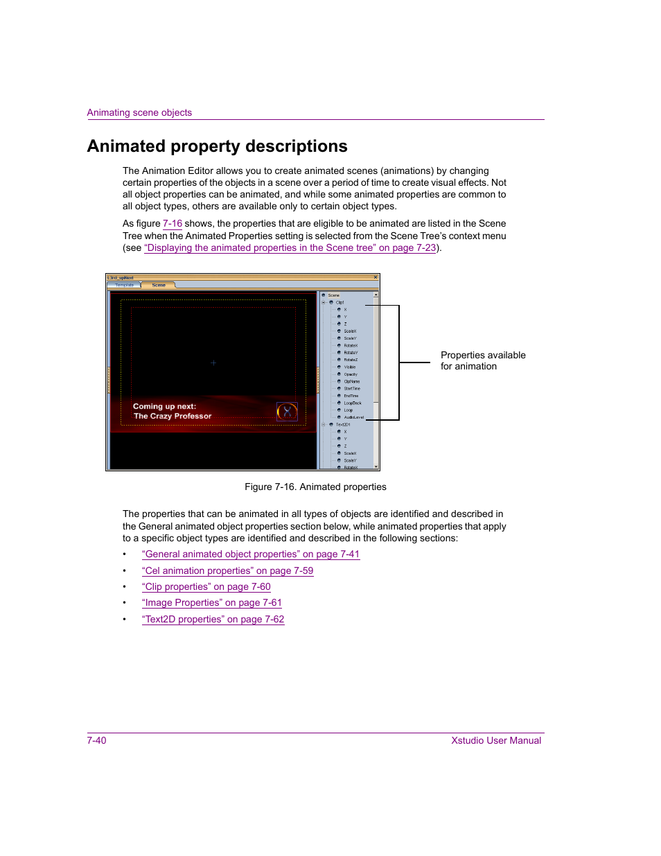 Animated property descriptions, Animated property descriptions -40, Animated property | Grass Valley Xstudio Vertigo Suite v.4.10 User Manual | Page 183 / 453
