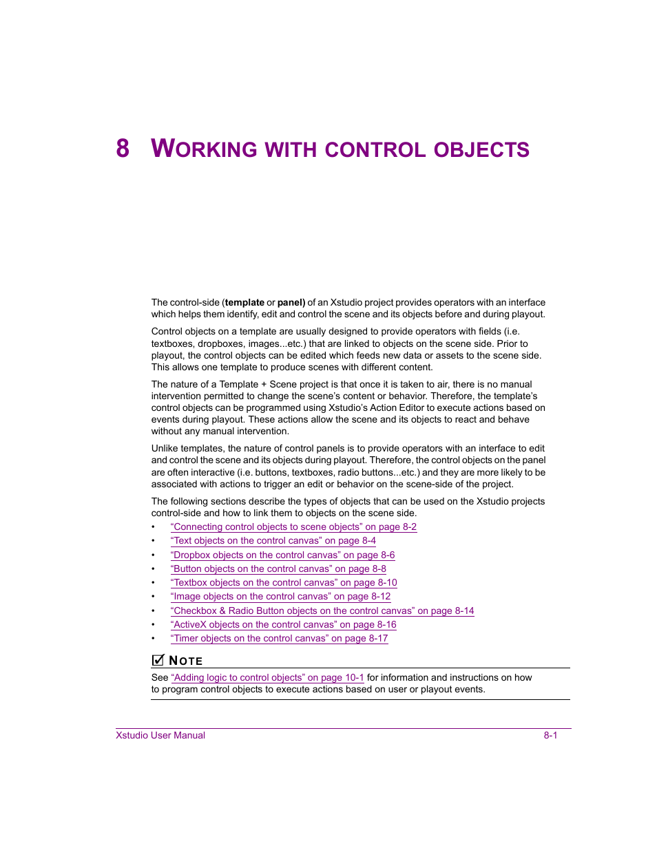 8 working with control objects, Working with control objects -1, Working with control | Orking, With, Control, Objects | Grass Valley Xstudio Vertigo Suite v.4.10 User Manual | Page 206 / 453