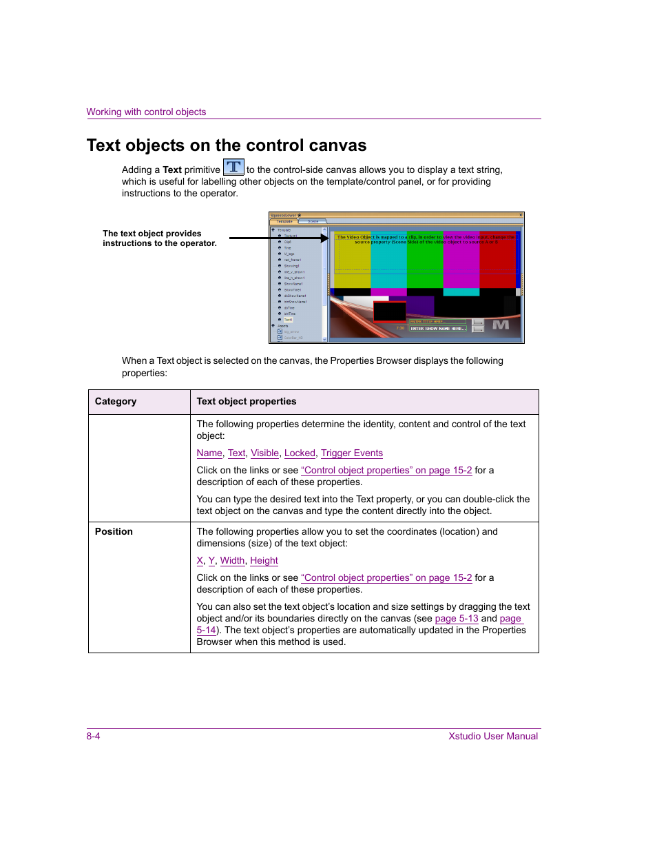 Text objects on the control canvas, Text objects on the control canvas -4 | Grass Valley Xstudio Vertigo Suite v.4.10 User Manual | Page 209 / 453