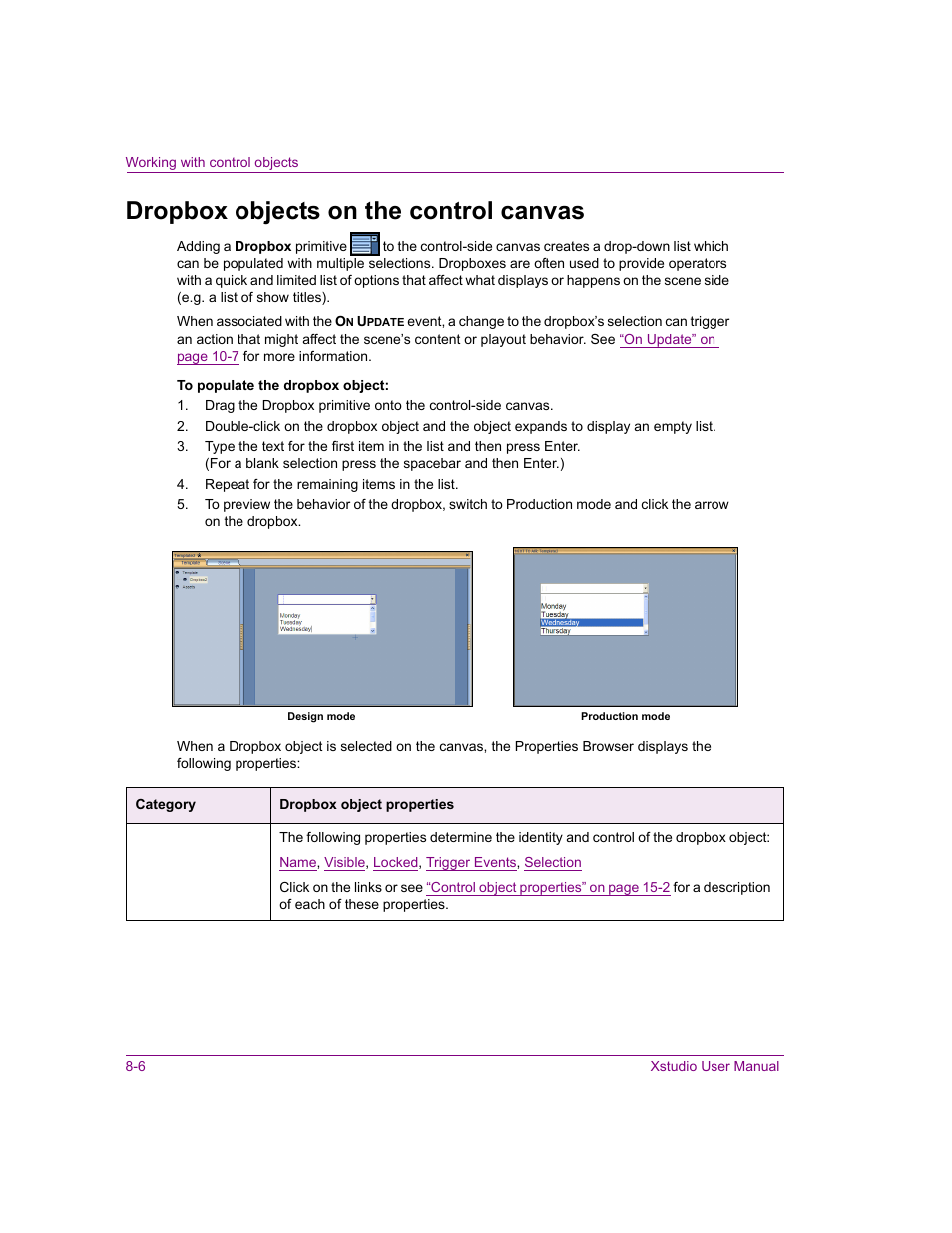 Dropbox objects on the control canvas, Dropbox objects on the control canvas -6 | Grass Valley Xstudio Vertigo Suite v.4.10 User Manual | Page 211 / 453