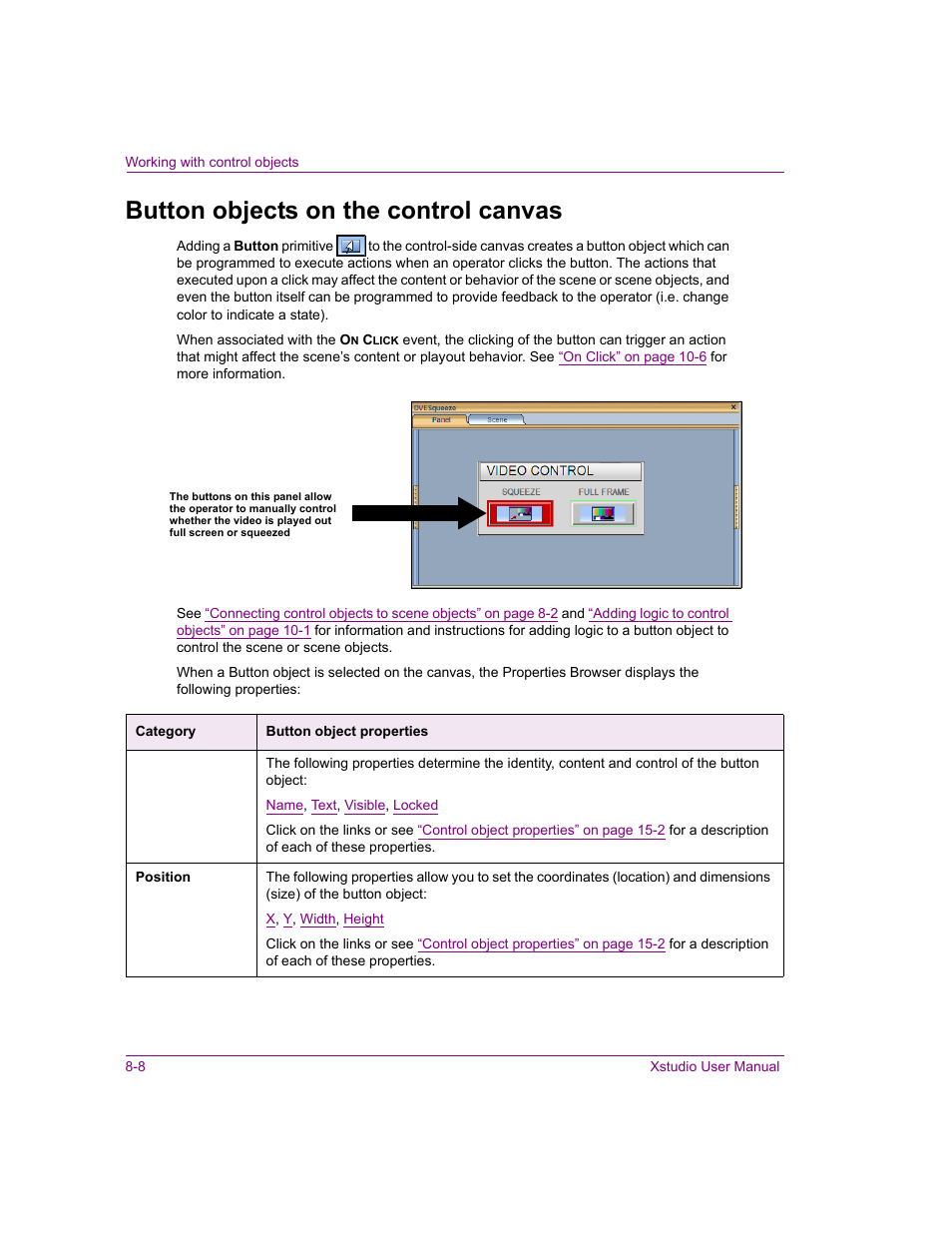 Button objects on the control canvas, Button objects on the control canvas -8 | Grass Valley Xstudio Vertigo Suite v.4.10 User Manual | Page 213 / 453