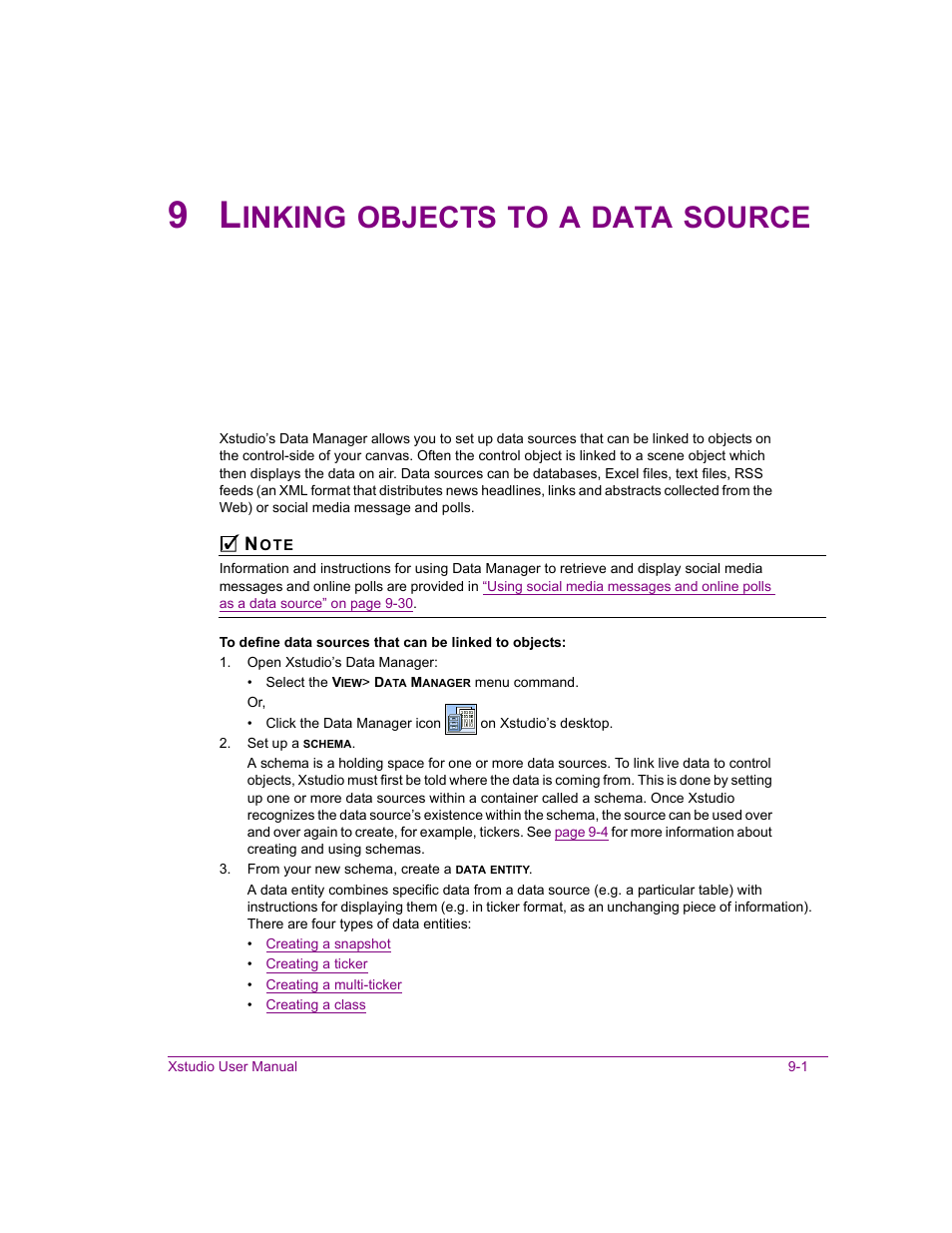 9 linking objects to a data source, Linking objects to a data source -1, Inking | Objects, Data, Source | Grass Valley Xstudio Vertigo Suite v.4.10 User Manual | Page 224 / 453