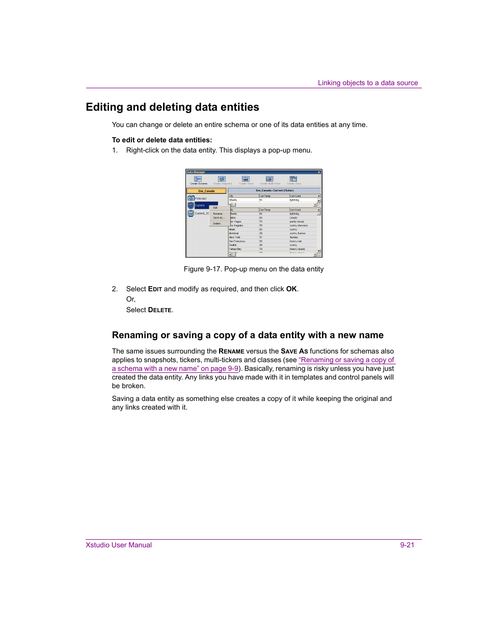 Editing and deleting data entities, Editing and deleting data entities -21 | Grass Valley Xstudio Vertigo Suite v.4.10 User Manual | Page 244 / 453