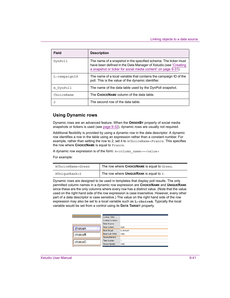 Using dynamic rows | Grass Valley Xstudio Vertigo Suite v.4.10 User Manual | Page 264 / 453