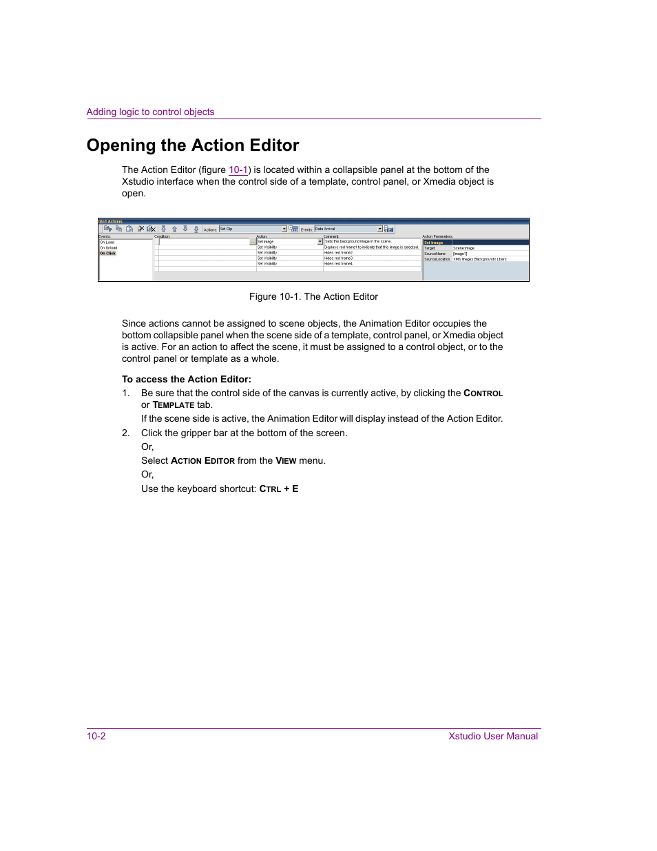 Opening the action editor, Opening the action editor -2 | Grass Valley Xstudio Vertigo Suite v.4.10 User Manual | Page 267 / 453