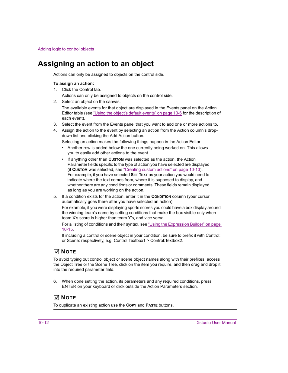 Assigning an action to an object, Assigning an action to an object -12 | Grass Valley Xstudio Vertigo Suite v.4.10 User Manual | Page 277 / 453