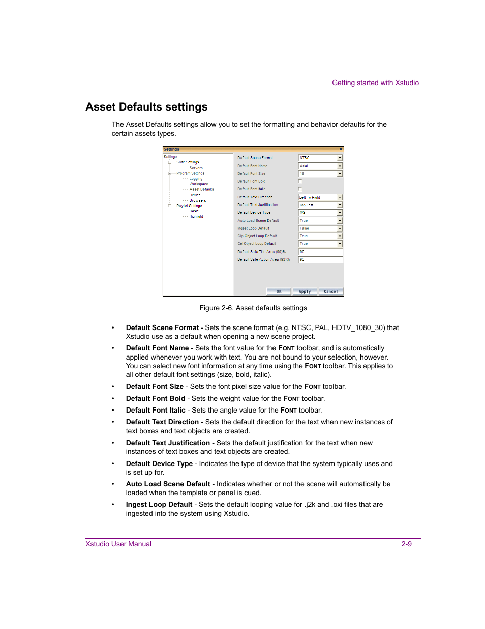 Asset defaults settings, Asset defaults settings -9 | Grass Valley Xstudio Vertigo Suite v.4.10 User Manual | Page 28 / 453