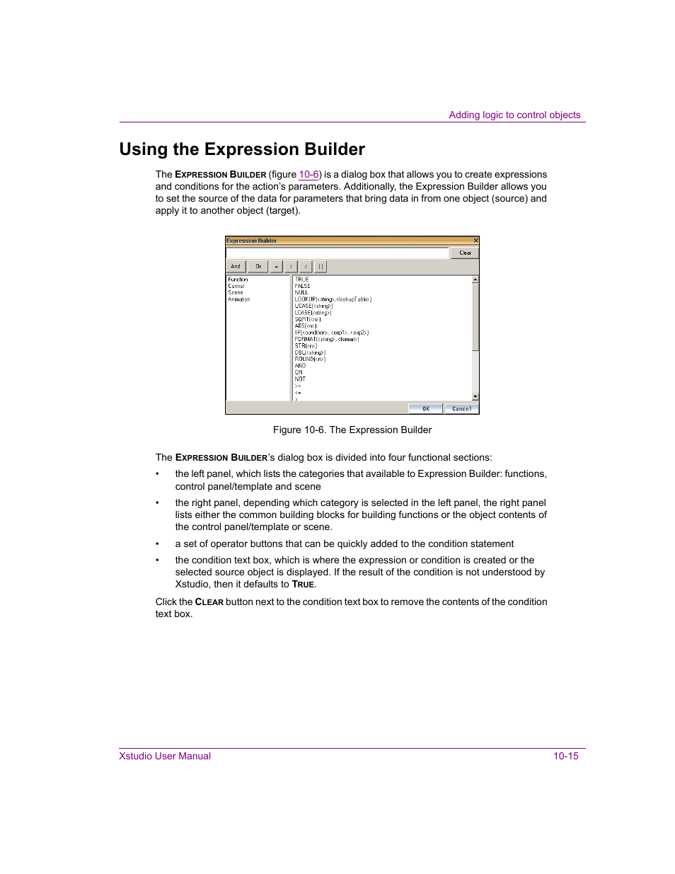 Using the expression builder, Using the expression builder -15, Using the | Grass Valley Xstudio Vertigo Suite v.4.10 User Manual | Page 280 / 453