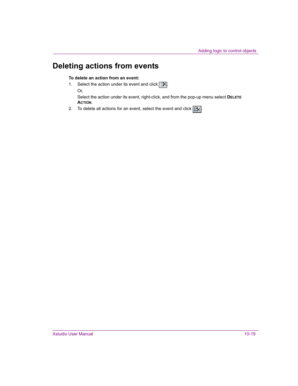 Deleting actions from events, Deleting actions from events -19 | Grass Valley Xstudio Vertigo Suite v.4.10 User Manual | Page 284 / 453