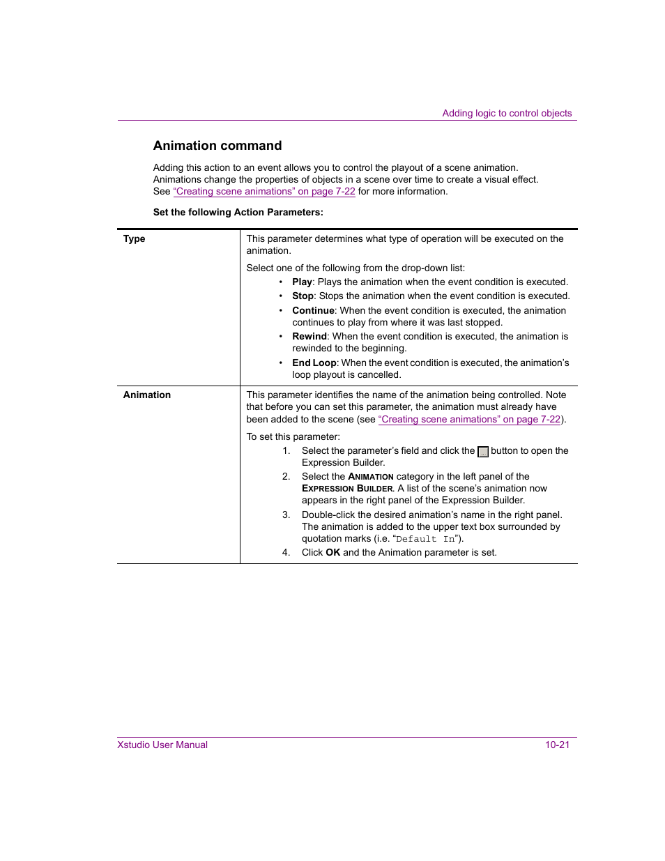Animation command | Grass Valley Xstudio Vertigo Suite v.4.10 User Manual | Page 286 / 453