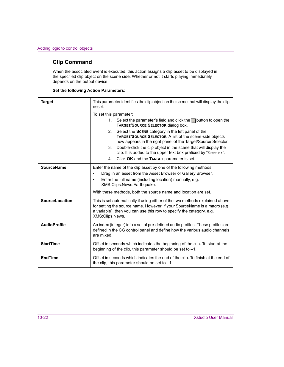 Clip command | Grass Valley Xstudio Vertigo Suite v.4.10 User Manual | Page 287 / 453