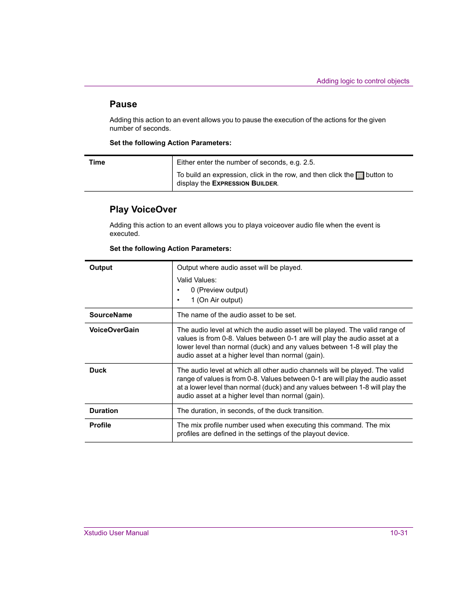 Pause, Play voiceover | Grass Valley Xstudio Vertigo Suite v.4.10 User Manual | Page 296 / 453