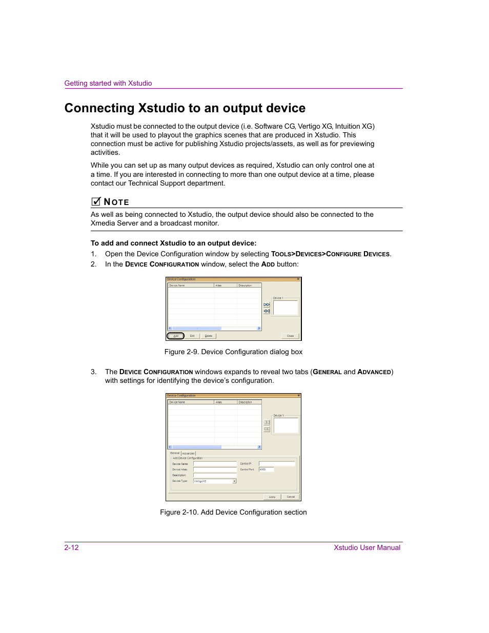 Connecting xstudio to an output device, Connecting xstudio to an output device -12 | Grass Valley Xstudio Vertigo Suite v.4.10 User Manual | Page 31 / 453