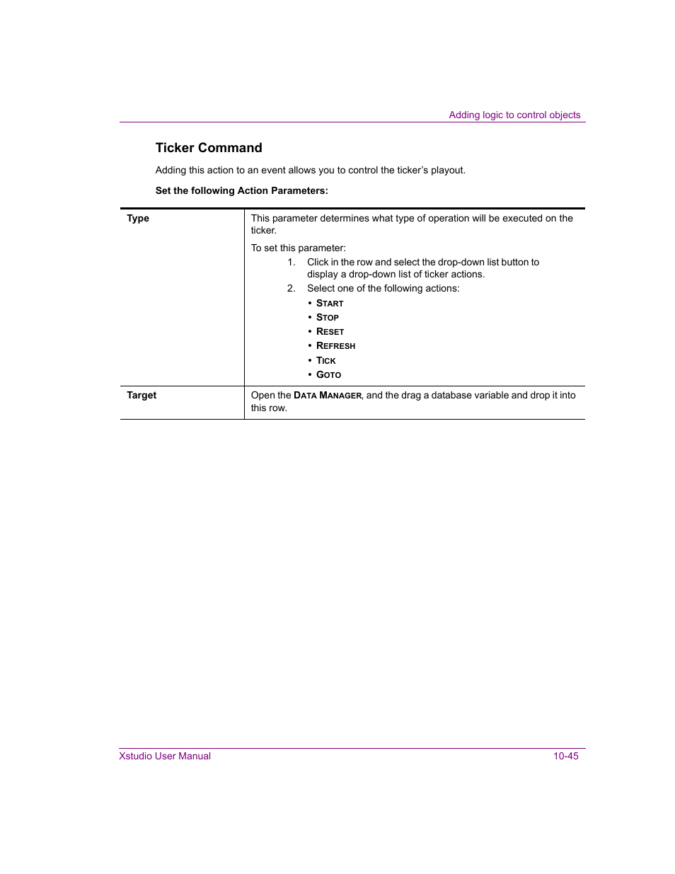 Ticker command | Grass Valley Xstudio Vertigo Suite v.4.10 User Manual | Page 310 / 453