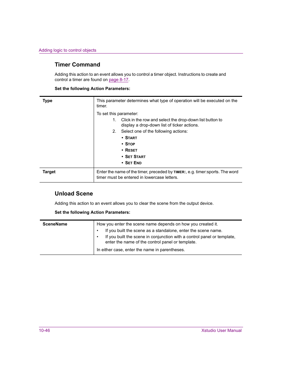 Timer command, Unload scene | Grass Valley Xstudio Vertigo Suite v.4.10 User Manual | Page 311 / 453