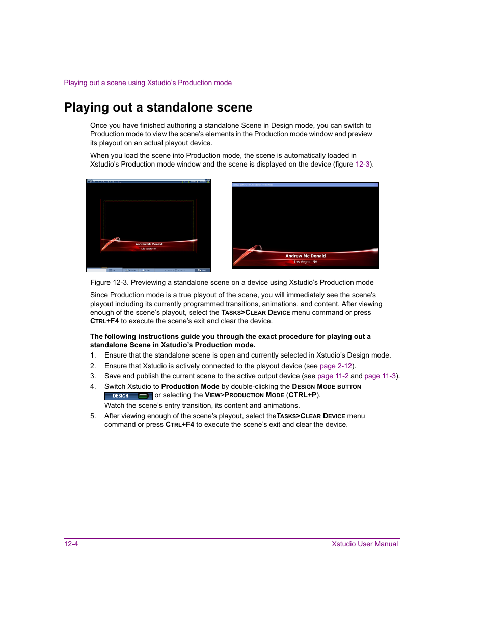 Playing out a standalone scene, Playing out a standalone scene -4 | Grass Valley Xstudio Vertigo Suite v.4.10 User Manual | Page 325 / 453