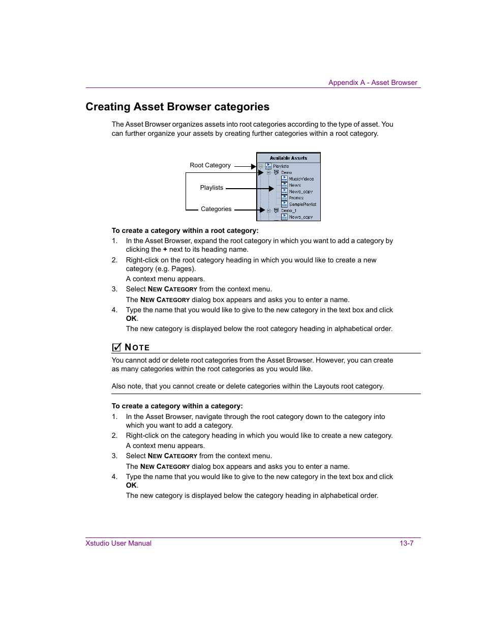 Creating asset browser categories, Creating asset browser categories -7, Creating | Grass Valley Xstudio Vertigo Suite v.4.10 User Manual | Page 332 / 453